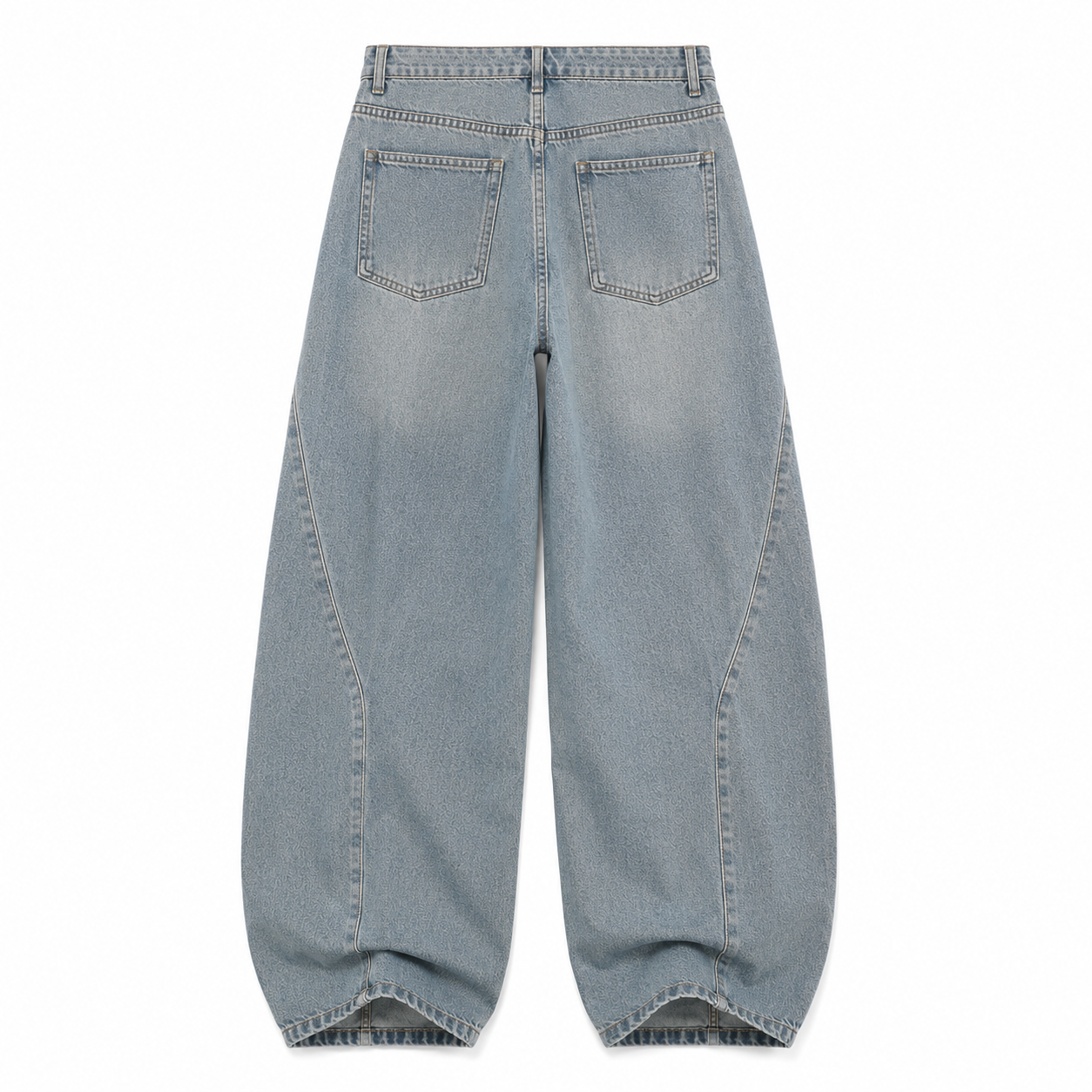 Light-wash loose straight-leg utility jeans, back view on a white background