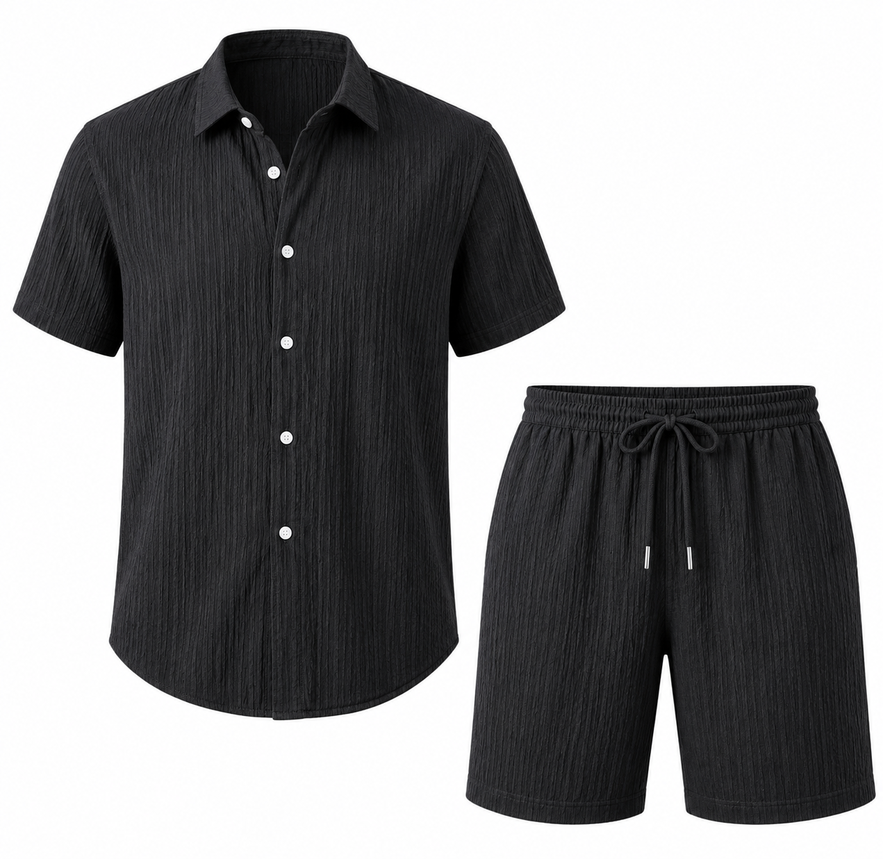 Marina two-piece set in black — shirt and shorts product view
