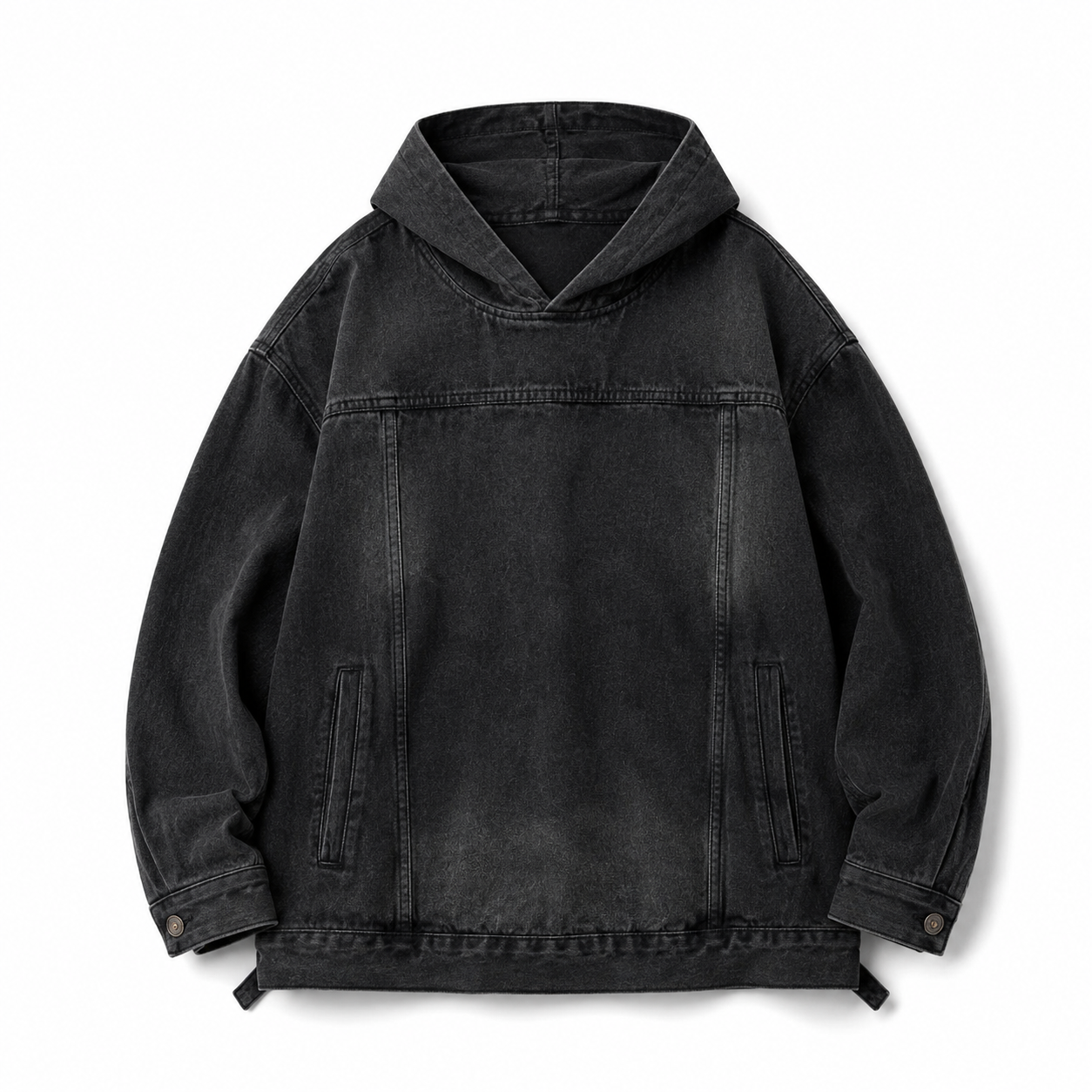 Nomad Hooded Denim Jacket in black wash, front product view