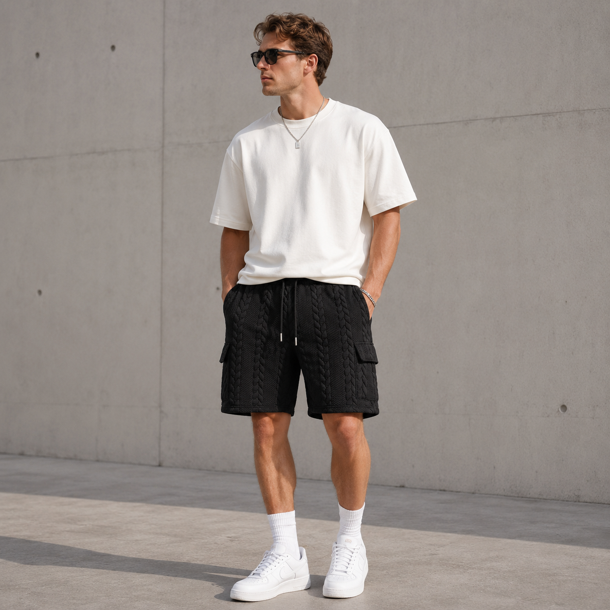 Palm Jacquard Shorts black on model