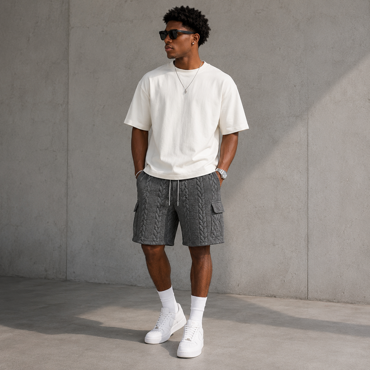 Palm Jacquard Shorts dark gray on model