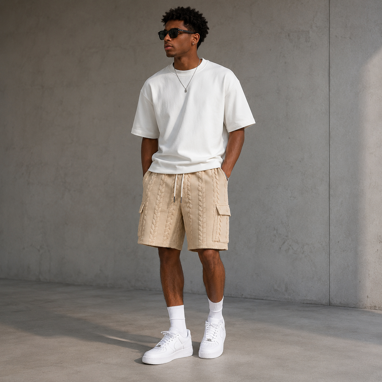 Palm Jacquard Shorts khaki on model