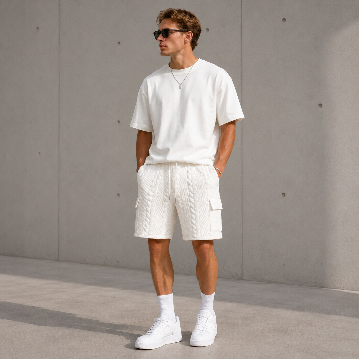 Palm Jacquard Shorts white on model