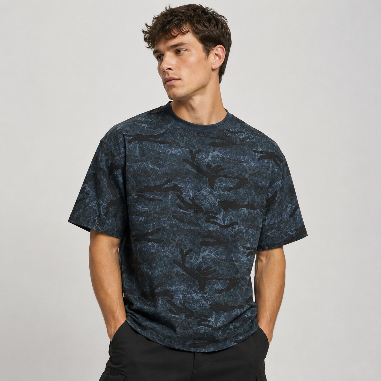 Recon Camo Crew Tee blue camo on model