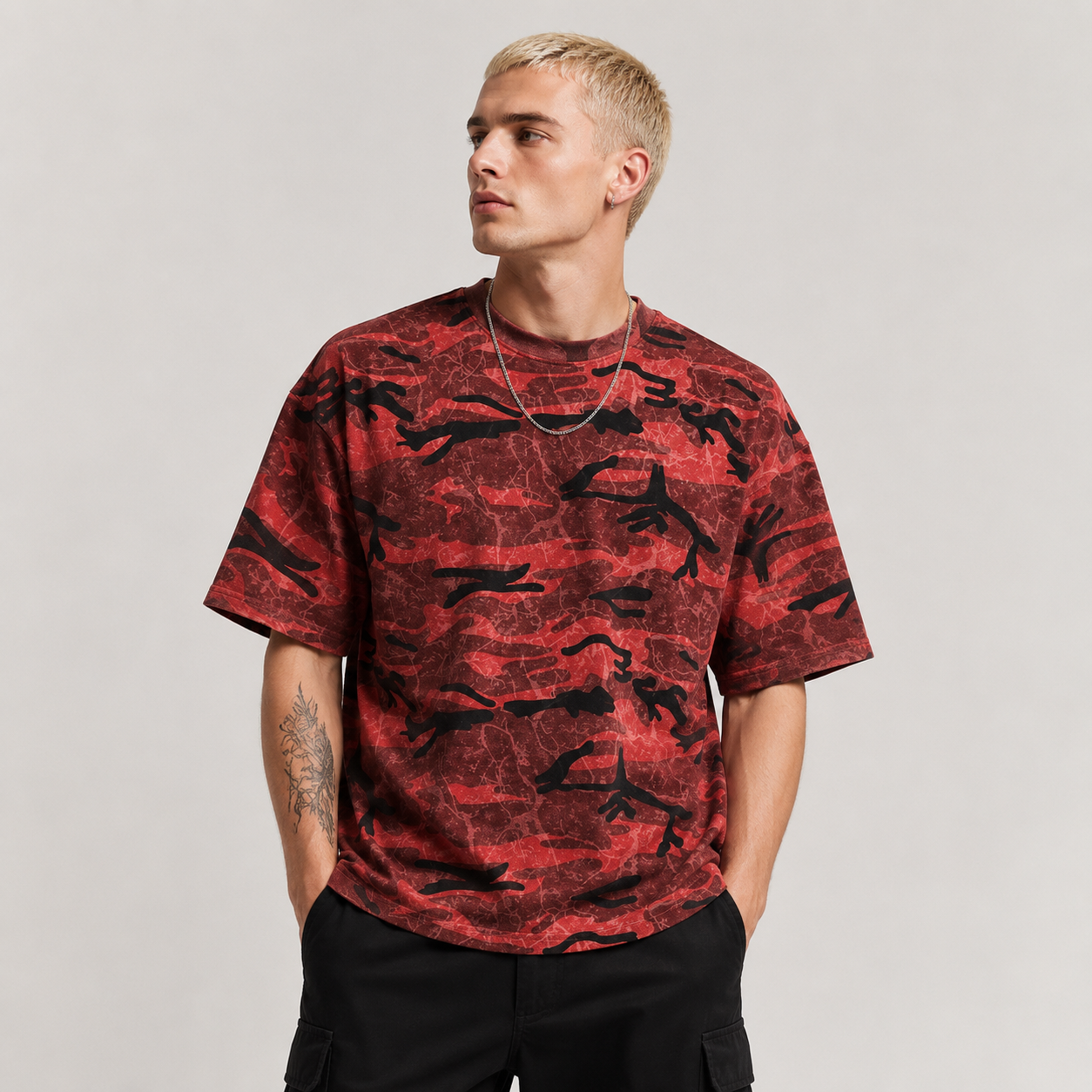 Recon Camo Crew Tee red camo on model
