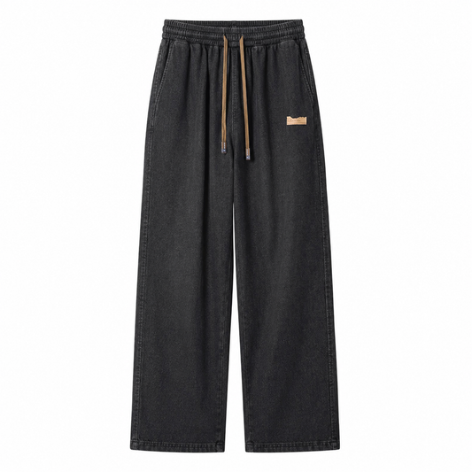 Relaxed Wide-Leg Summer Jeans in charcoal black, product-only front view