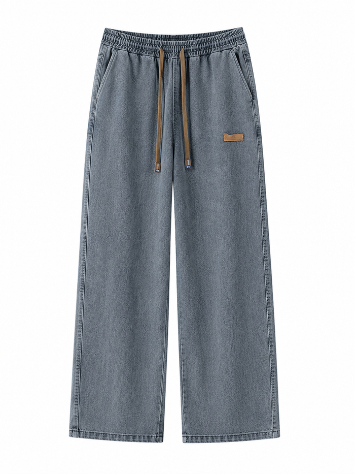 Relaxed Wide-Leg Summer Jeans in washed gray blue, product-only front view