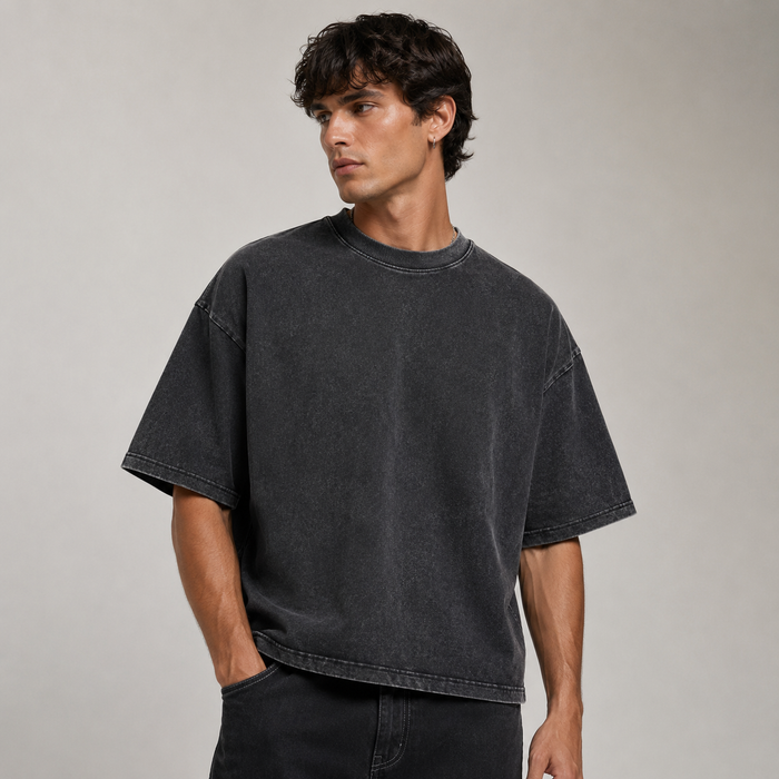 Relic Boxy Tee washed black on male model