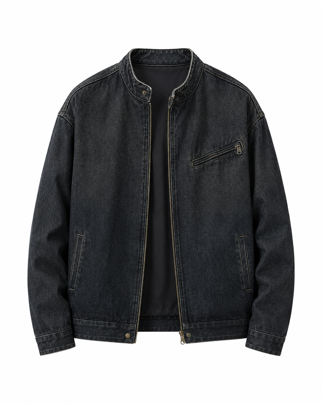 Retro Denim Casual Jacket open on a white background