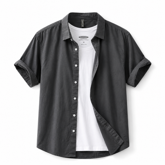 Retro Solid-Color Cotton Shirt charcoal product image on white background
