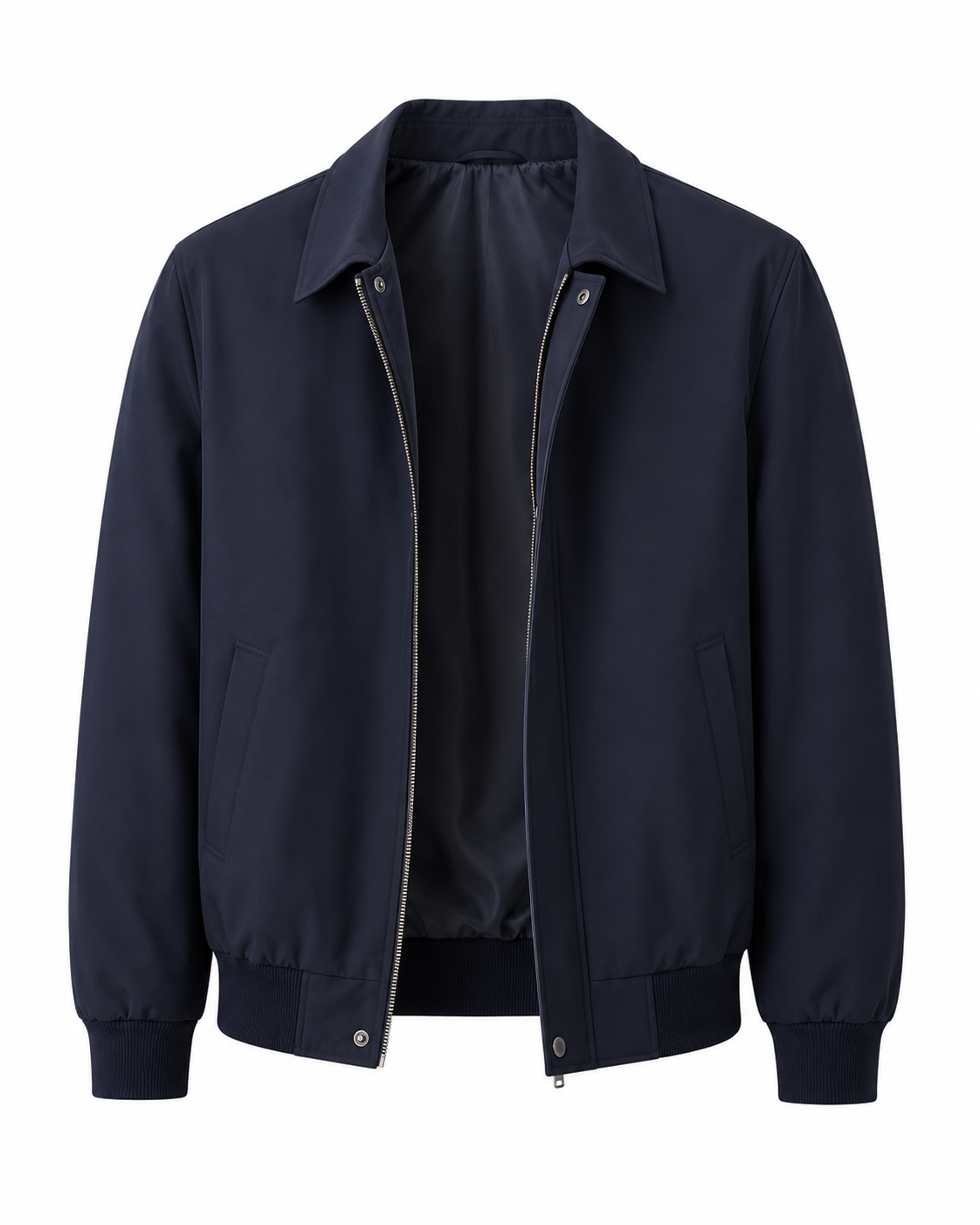 Navy Retro Solid-Color Lapel Jacket, open product view on white background