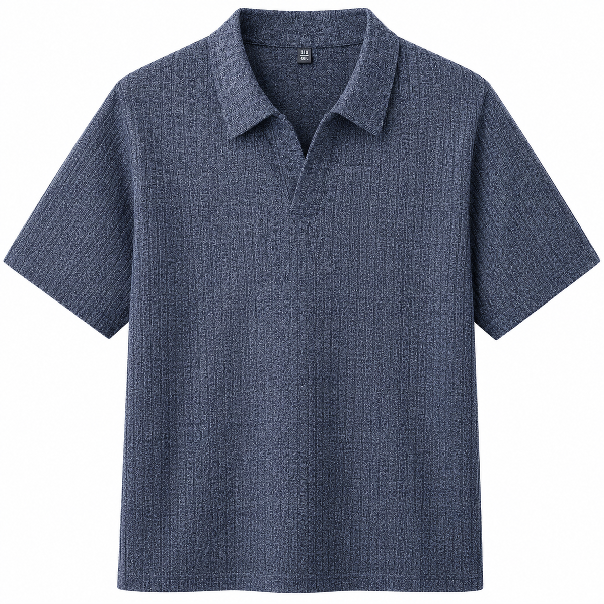 Blue-gray Savanna Striped Polo, front view on white background
