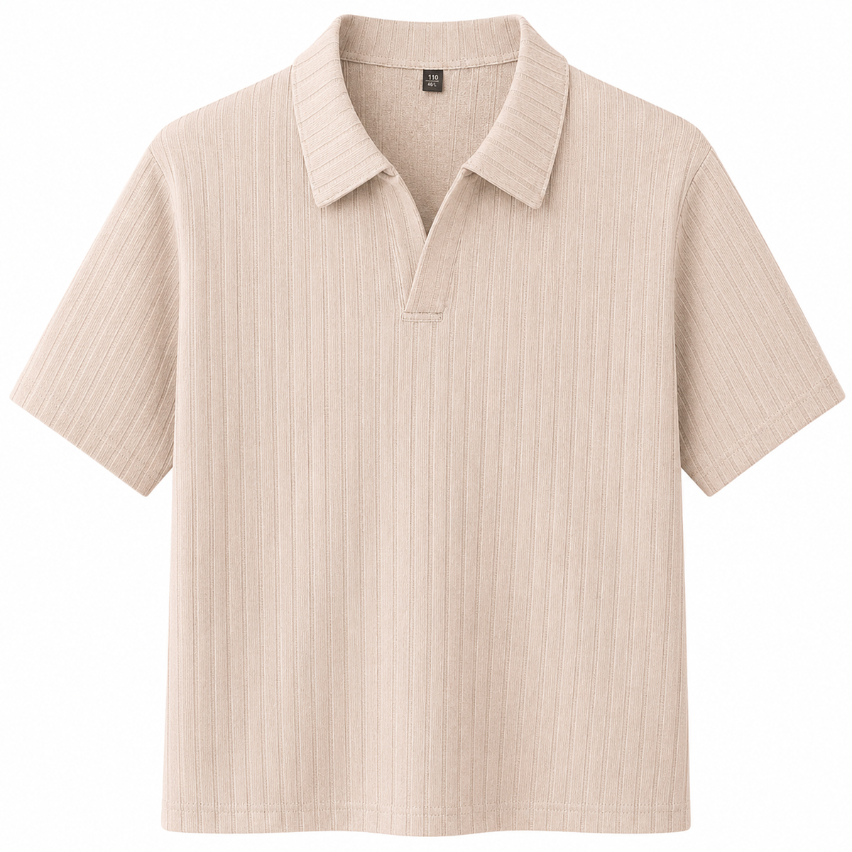 Khaki Savanna Striped Polo, front view on white background