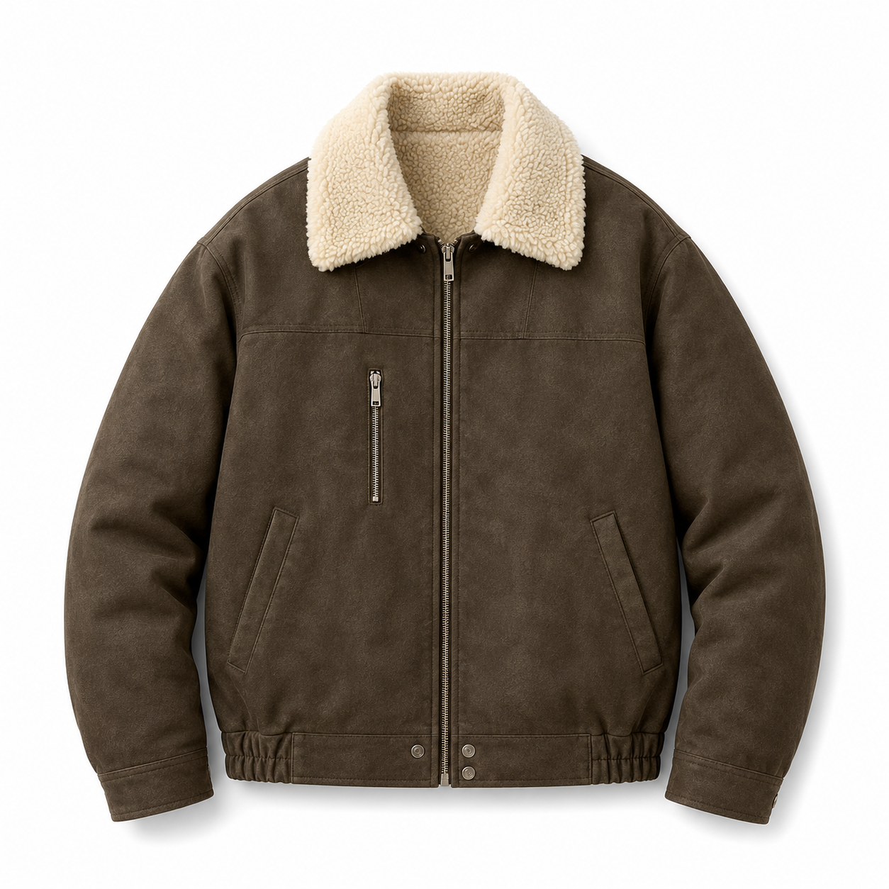 Sherpa-Lined Padded Lapel Coat brown product-only image on white background