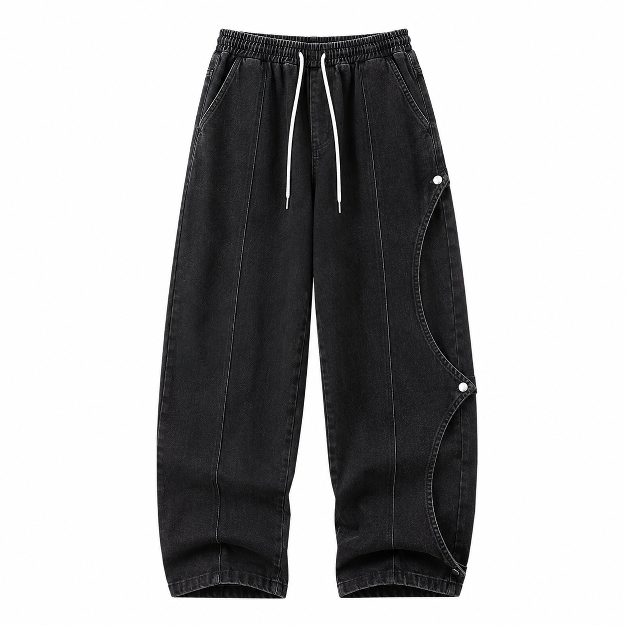 Utility Cargo Straight-Leg Jeans in black — front view