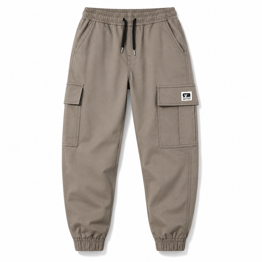 Utility Work Trousers khaki cargo jogger front view on white background