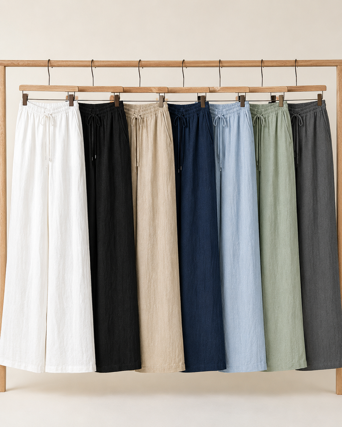 Breathable Wide-Leg Linen Trousers clean color lineup