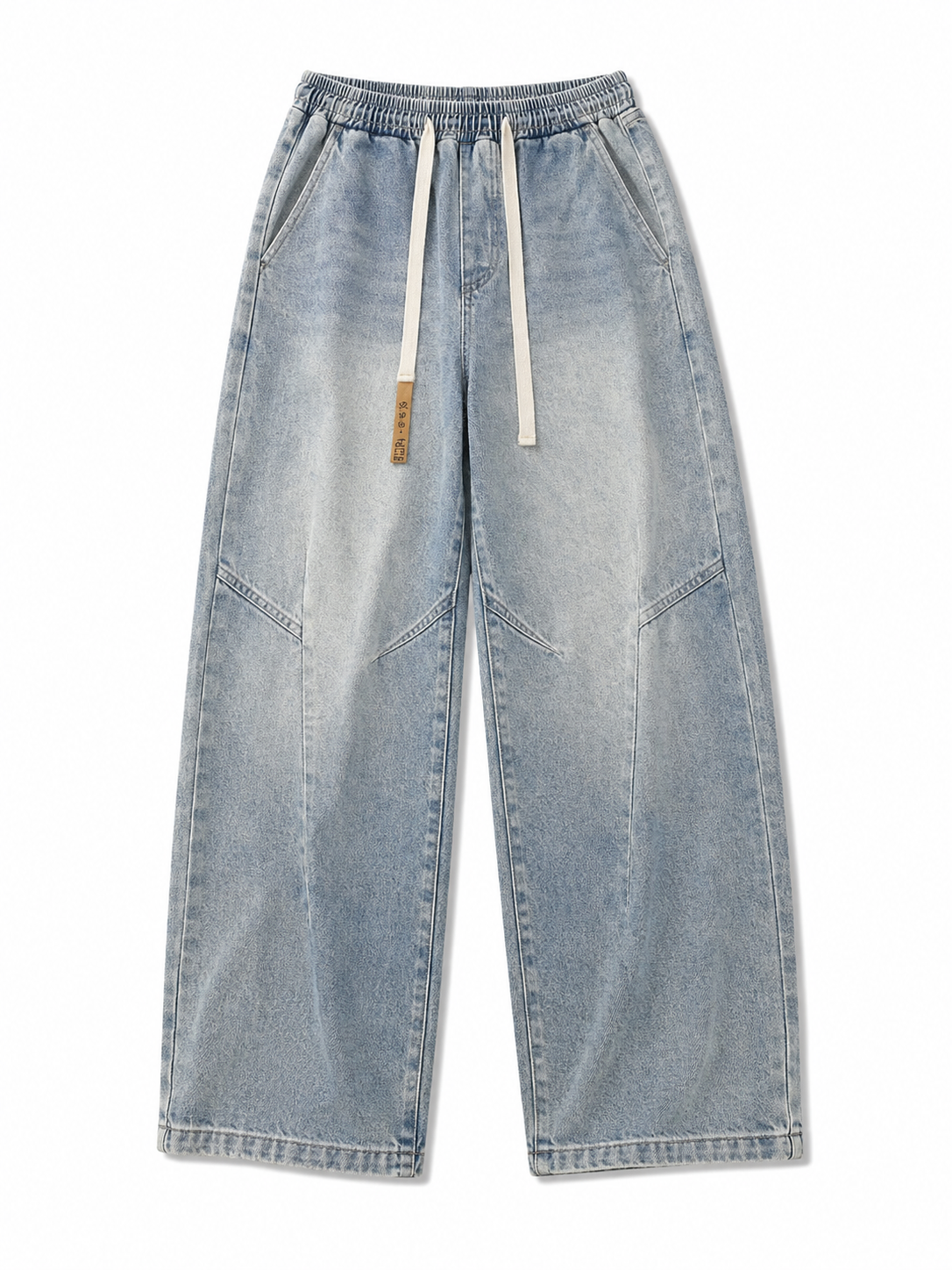 Light blue vintage-washed loose straight-leg jeans, front product view on white background
