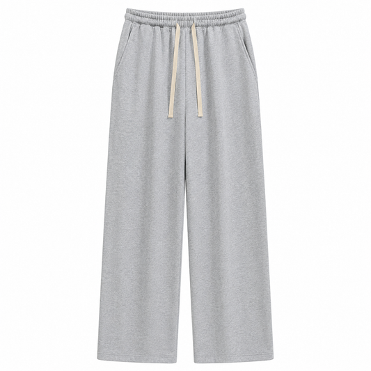 Light gray wide-leg sweatpants front product photo