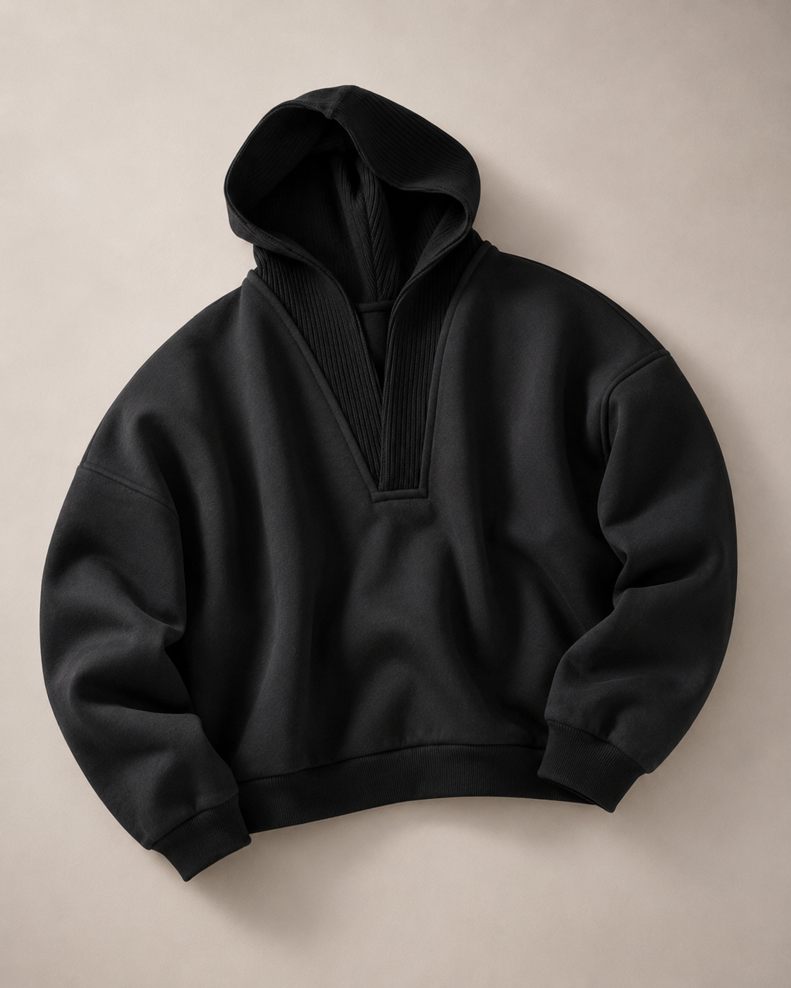 Black Wool-Panel Hooded Sweatshirt product only