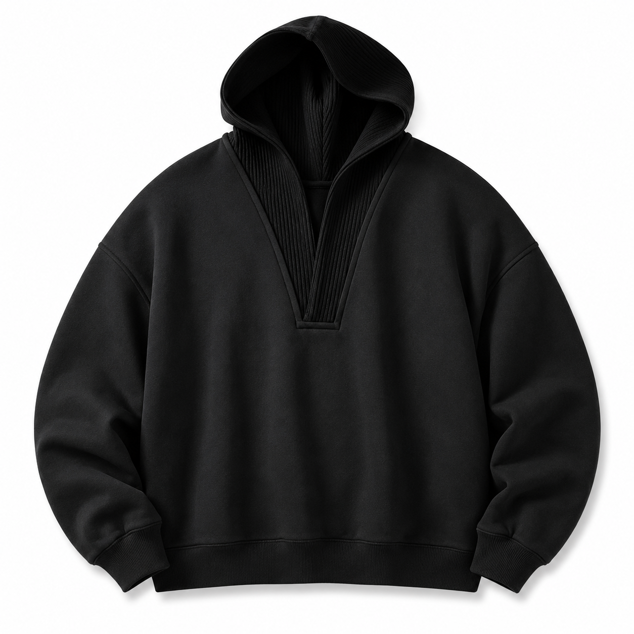 Wool-Panel Hooded Sweatshirt black product-only image on white background