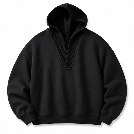 Wool-Panel Hooded Sweatshirt black product-only image on white background
