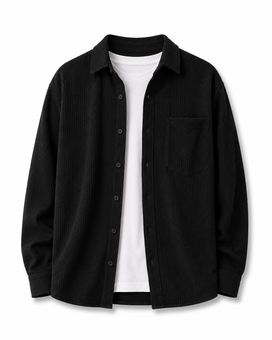 Wrinkle-Resistant Long-Sleeve Shirt in black on a white background